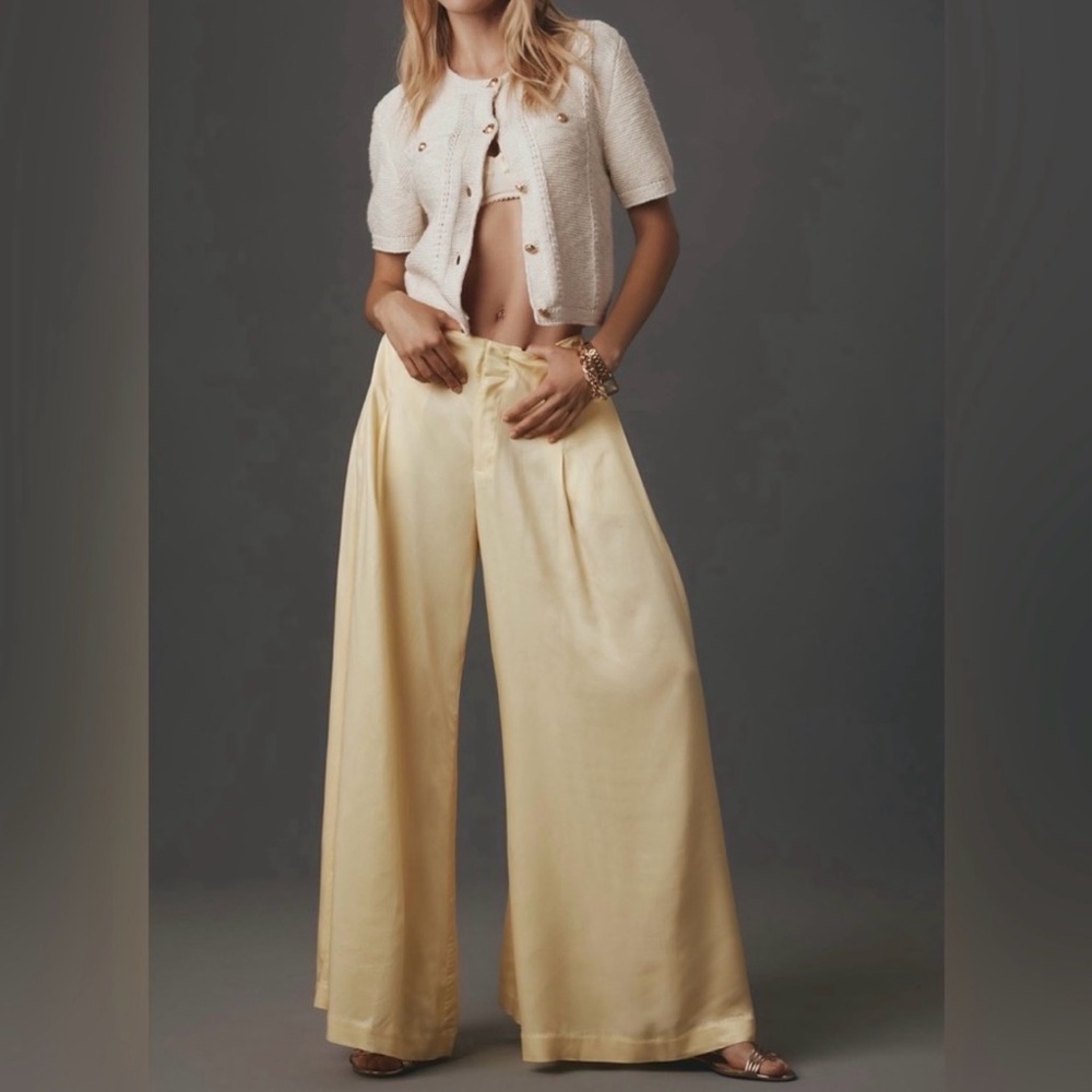 Anthropologie Soft Yellow Wide-Leg Trousers